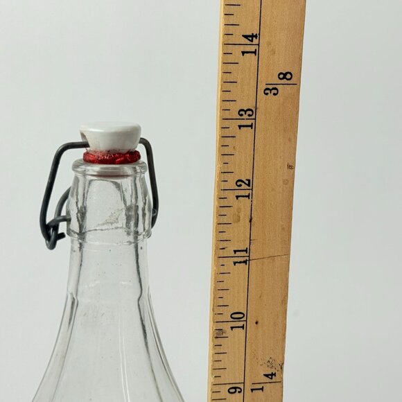Vintage 13" Italian Glass Bottle With Ceramic Stopper Swing Top Closure Clear - Picture 9 of 9